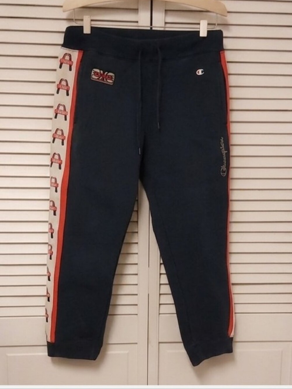 Evisu / Champion Collab Navy Sweatpants with Red Details